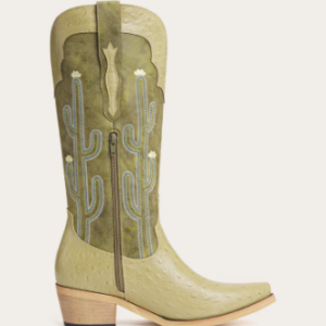🐎The Saguaro: Two-Tone Green Boots with Cactus Embroidery & Faux Ostrich